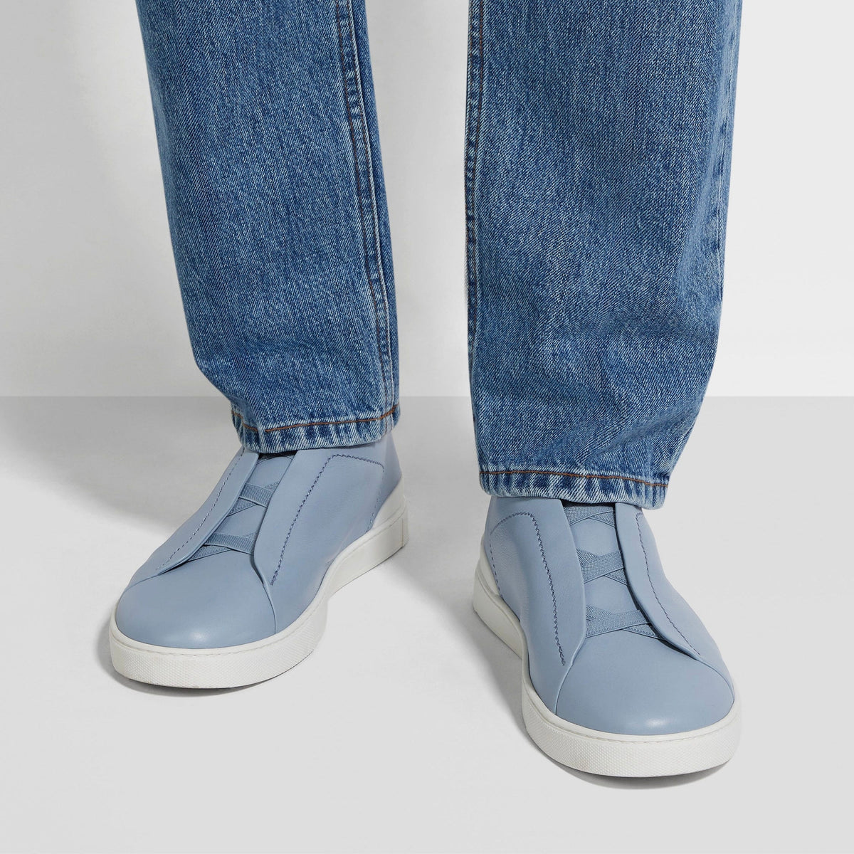 ZEGNA LIGHT BLUE TRIPLE STITCH™ SECONDSKIN SNEAKERS Light Blue