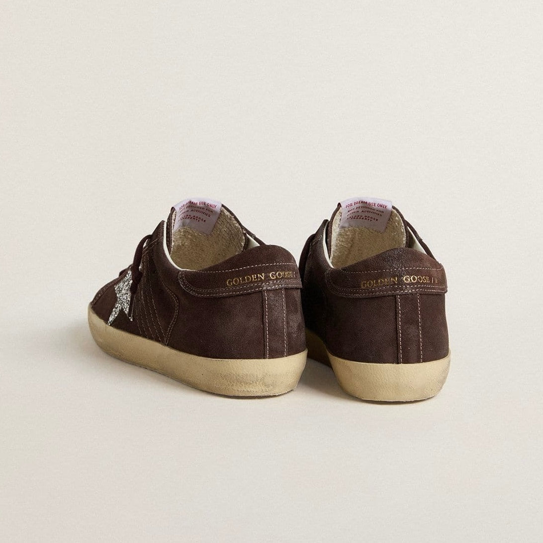 Golden Goose Super-Star in brown suede with silver glitter star(Women's)