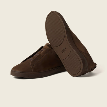 Zegna DARK BROWN TRIPLE STITCH™ SECONDSKIN SNEAKERS