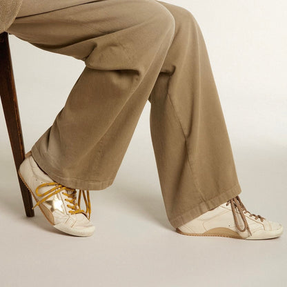 Golden Goose True-Star in white nappa leather with gold star and beige suede heel tab(Women's)