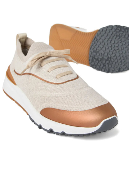 Brunello Cucinelli Techno Cotton Knit Runners With Heat-Bonded Details Biege