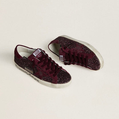 Golden Goose Super-Star LTD in cherry glitter with cherry suede star(Women's)