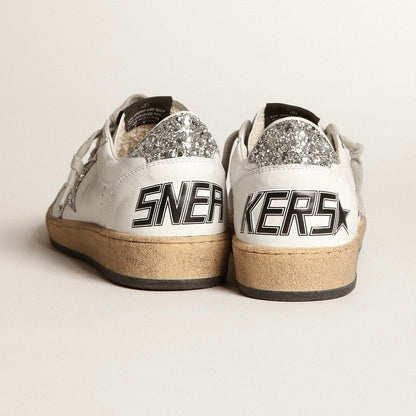 Golden Goose Ball Star in nappa with white star and glitter heel tab(Women's)