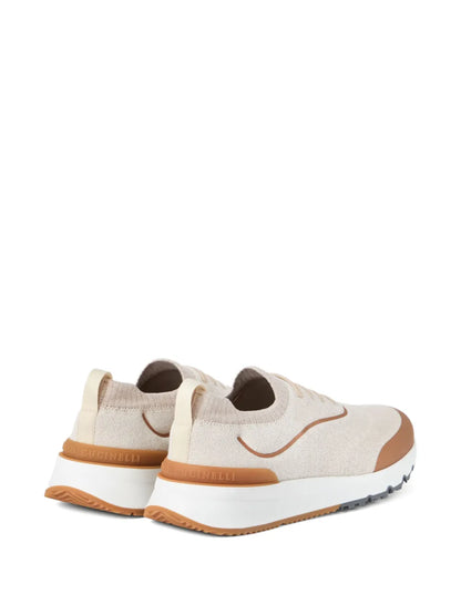 Brunello Cucinelli Techno Cotton Knit Runners With Heat-Bonded Details Biege
