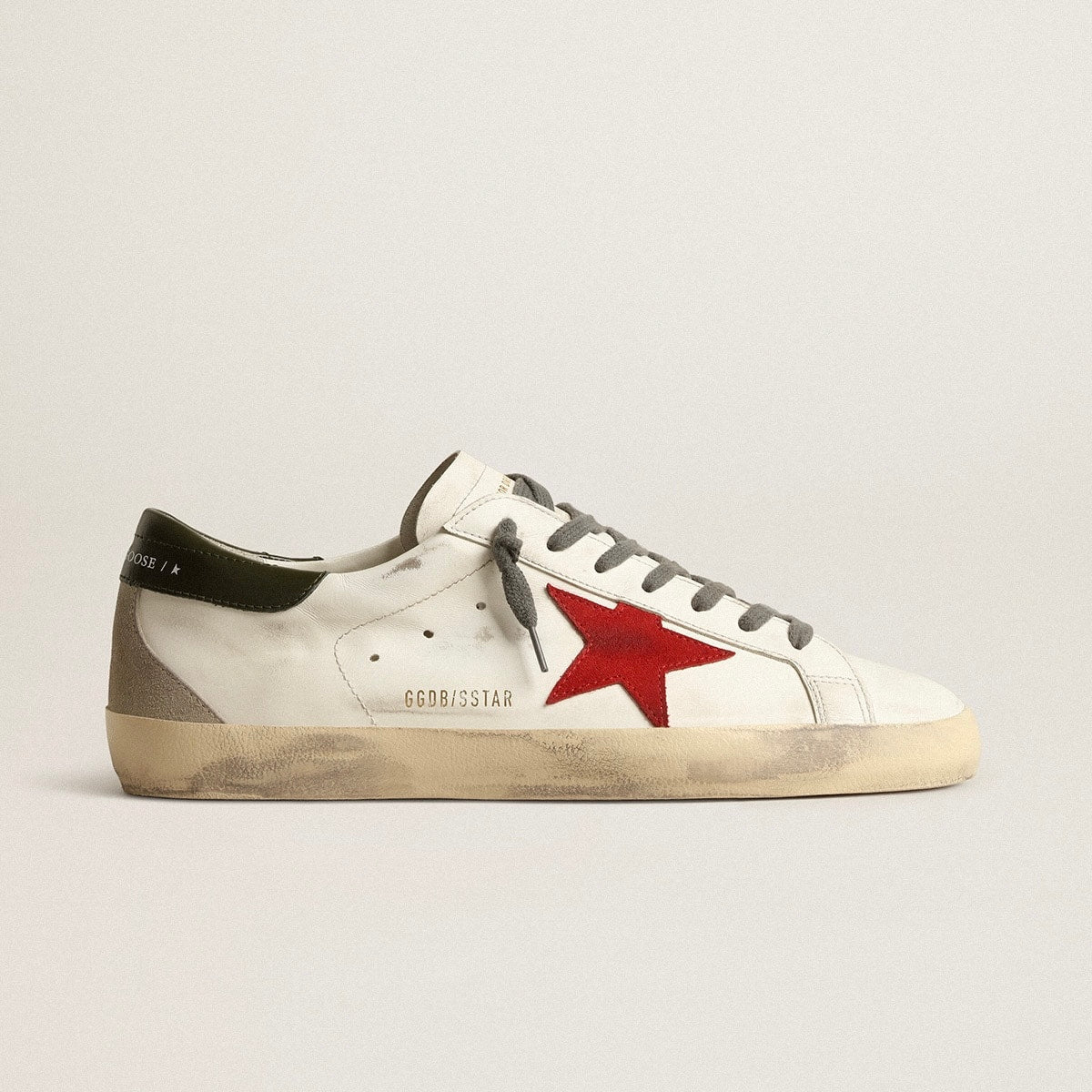 Golden goose Men's Super-Star with red suede star and green leather heel tab