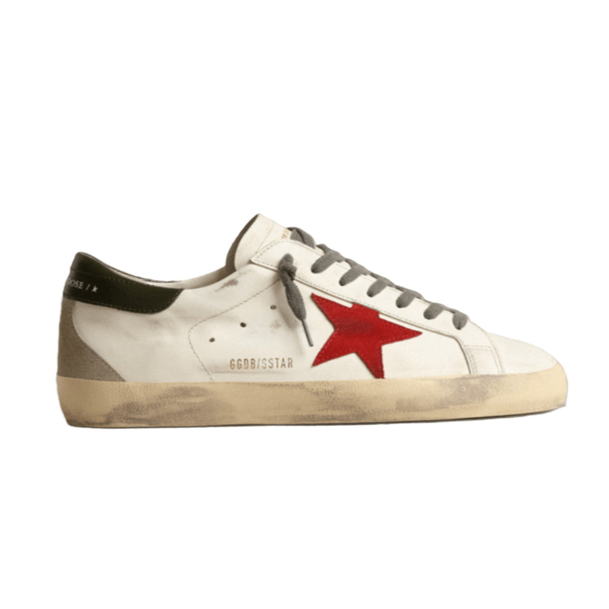 Golden goose Men's Super-Star with red suede star and green leather heel tab