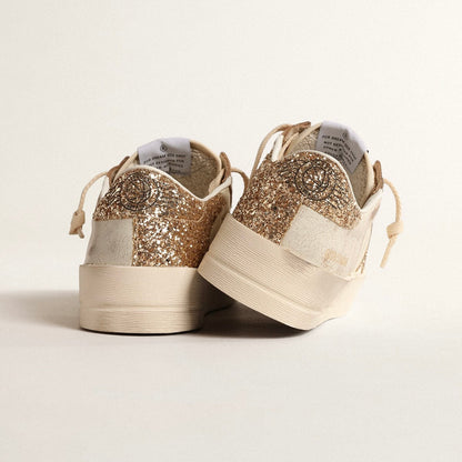 Golden Goose Stardan in ecru nappa leather with gold glitter star and heel tab(Women's)