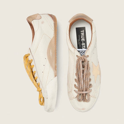 Golden Goose True-Star in white nappa leather with gold star and beige suede heel tab(Women's)