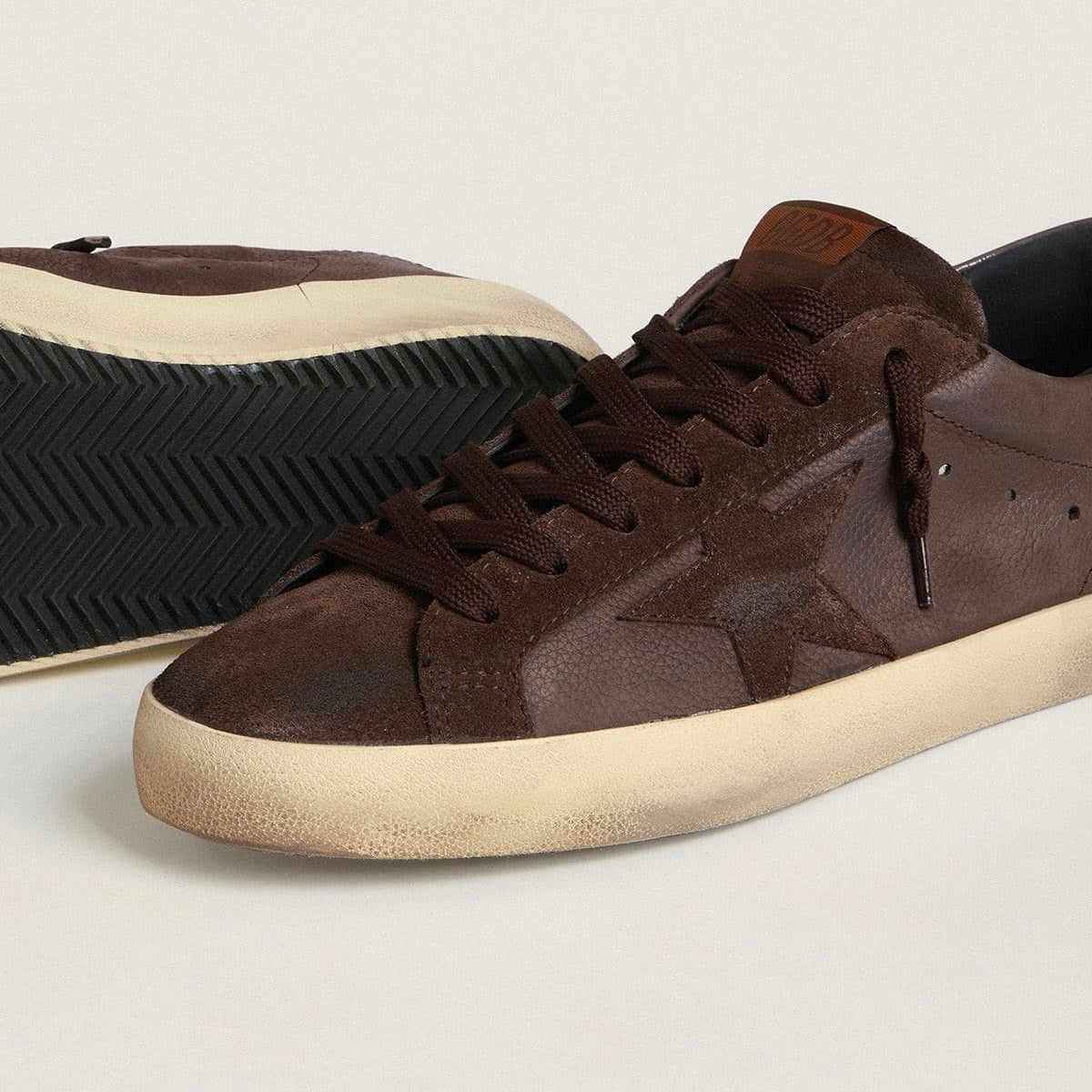 Golden Goose Super-Star LTD in brown nubuck with suede star and purple leather heel tab(Men)