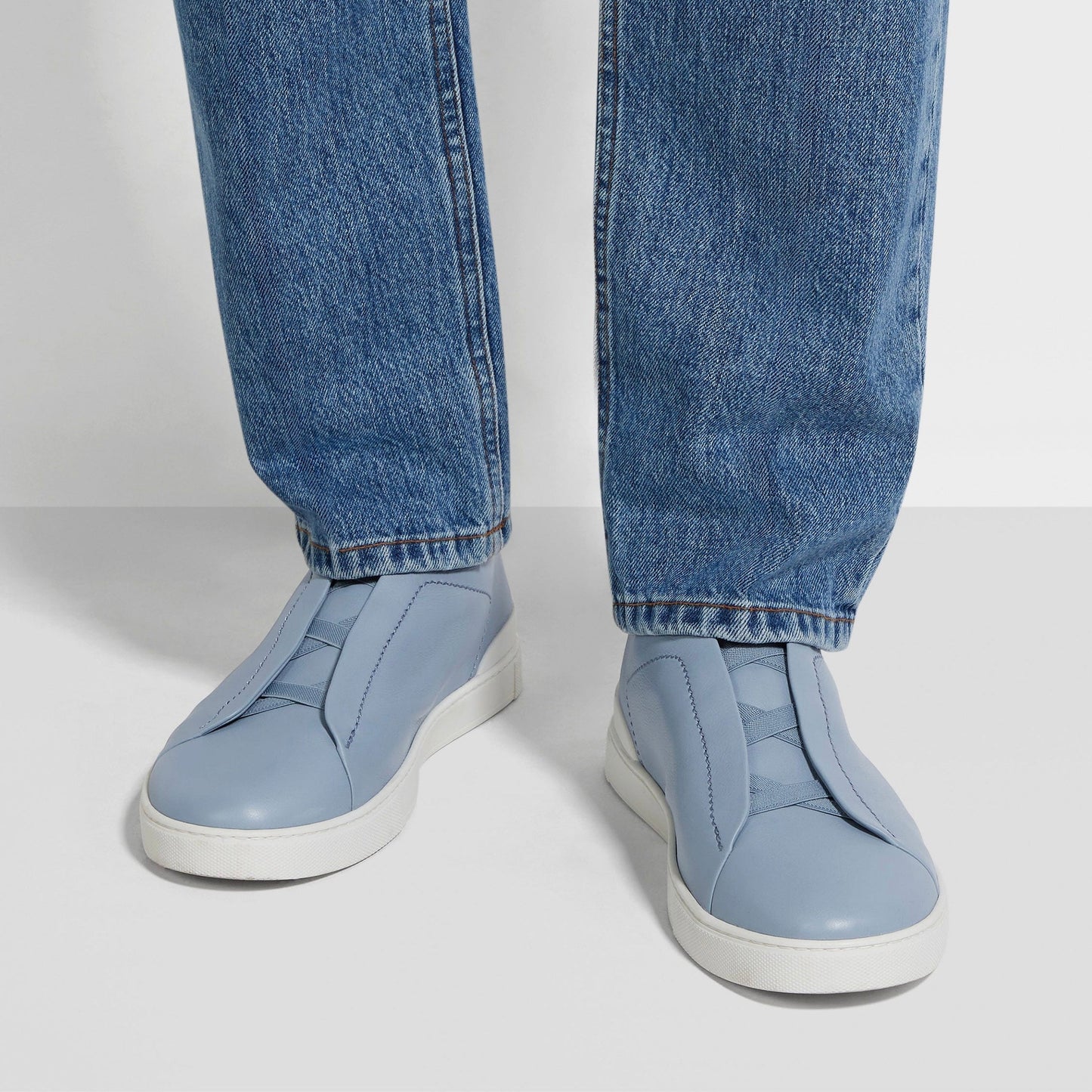 ZEGNA LIGHT BLUE TRIPLE STITCH™ SECONDSKIN SNEAKERS Light Blue