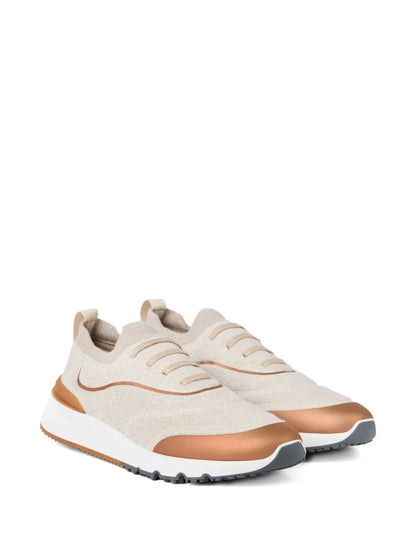 Brunello Cucinelli Techno Cotton Knit Runners With Heat-Bonded Details Biege
