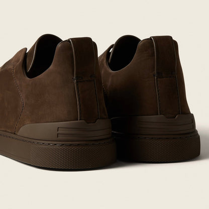 Zegna DARK BROWN TRIPLE STITCH™ SECONDSKIN SNEAKERS