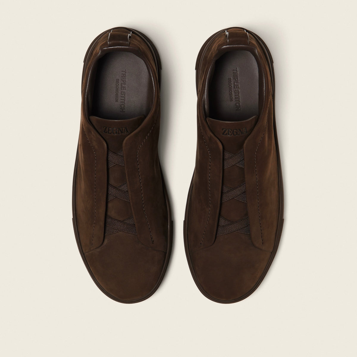 Zegna DARK BROWN TRIPLE STITCH™ SECONDSKIN SNEAKERS