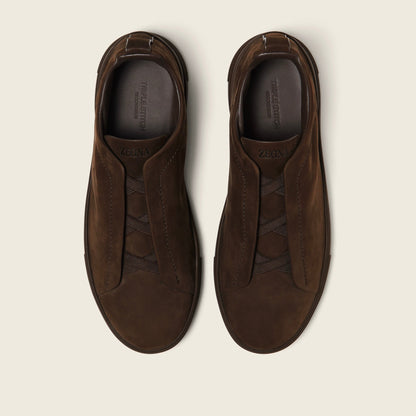 Zegna DARK BROWN TRIPLE STITCH™ SECONDSKIN SNEAKERS
