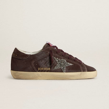 Golden Goose Super-Star in brown suede with silver glitter star(Women's)