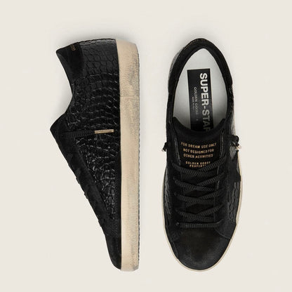 Golden Goose Super-Star LTD in black croc-print leather with black suede star and heel tab(Women's)