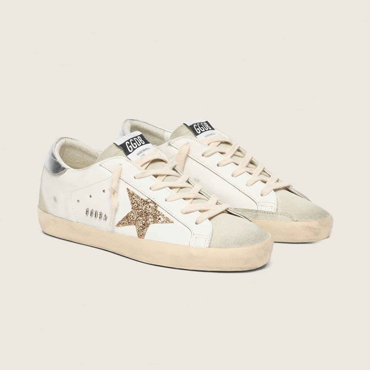 Golden Goose Super-Star – White Ice Gray Gold Glitter