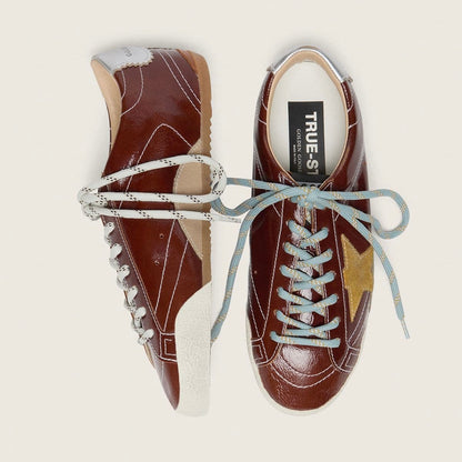 Golden Goose True-Star in burgundy naplak with suede star and silver nappa heel tab (Women's)