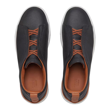 ZEGNA BLACK DEERSKIN TRIPLE STITCH™ SNEAKERS