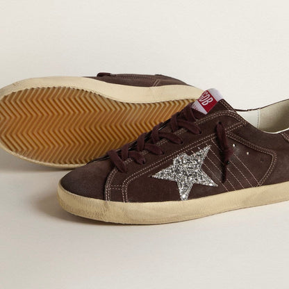 Golden Goose Super-Star in brown suede with silver glitter star(Women's)