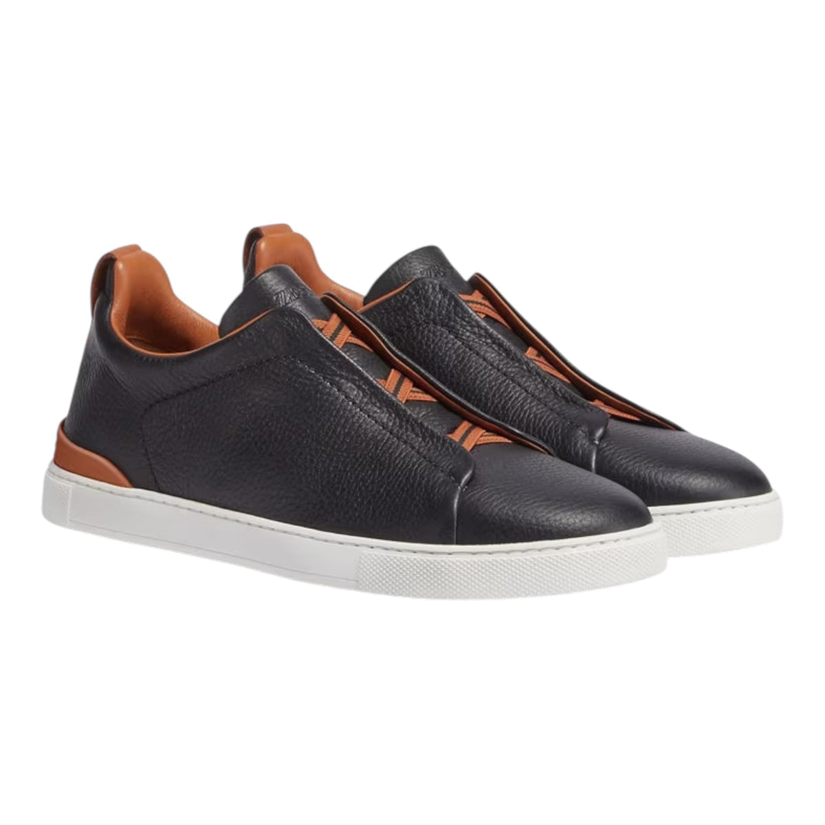 ZEGNA BLACK DEERSKIN TRIPLE STITCH™ SNEAKERS