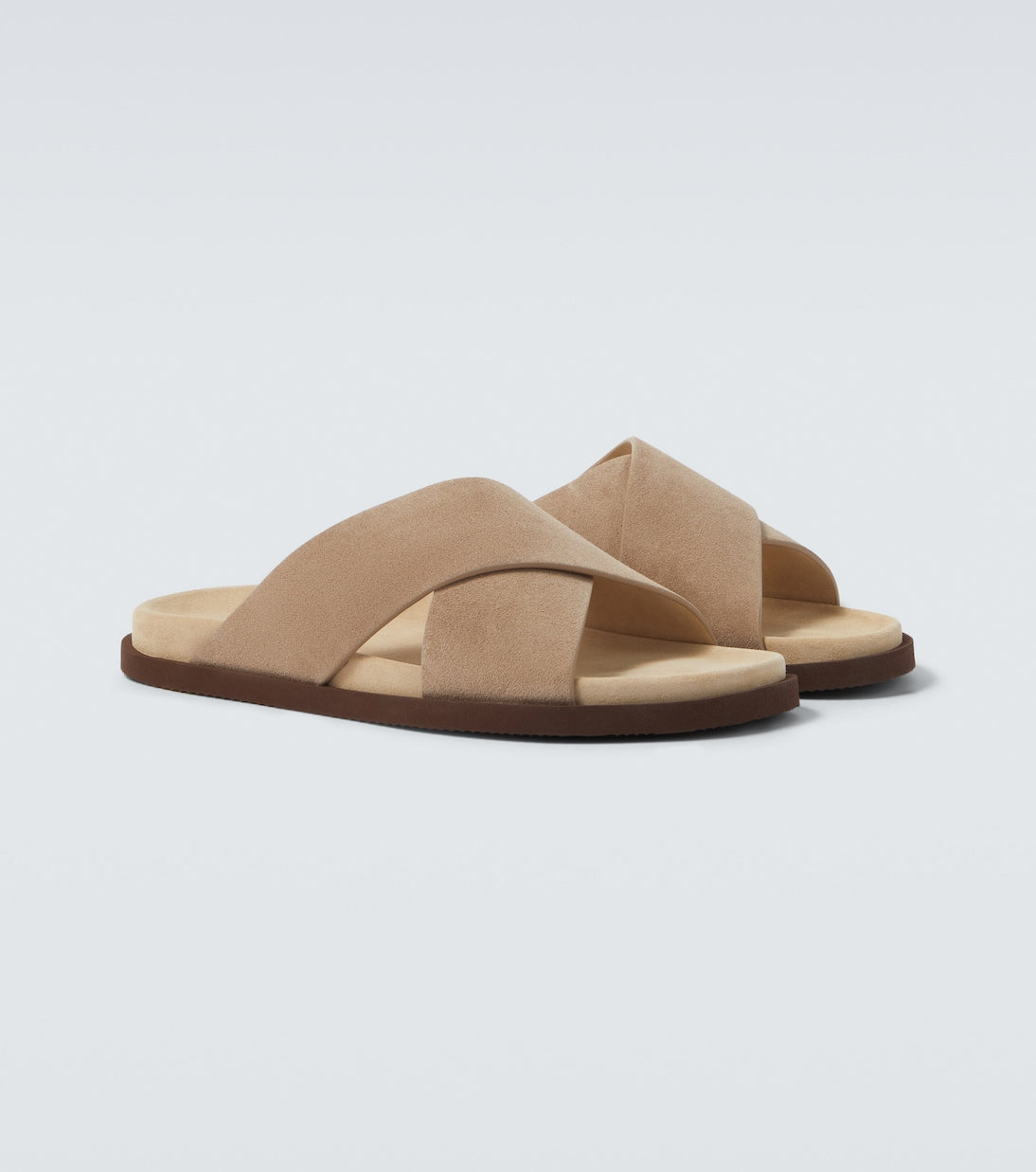 Brunello Cucinelli Biege Suede Crossover Sandals