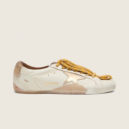 Golden Goose True-Star in white nappa leather with gold star and beige suede heel tab(Women's)
