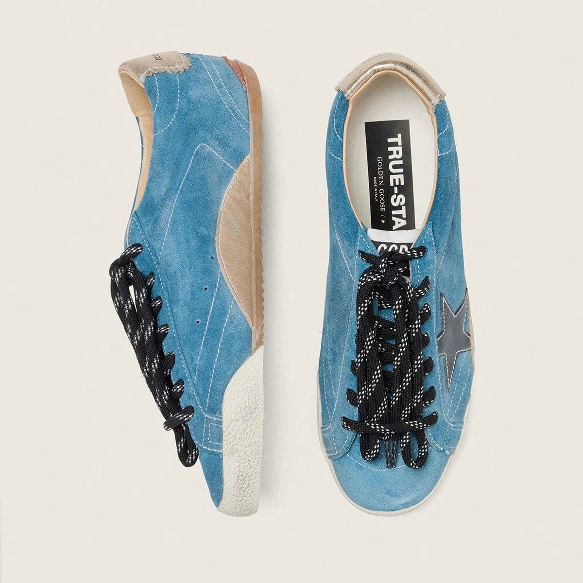 Golden Goose True-Star in teal suede with black star and cream heel tab(Women's)
