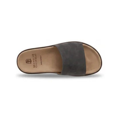 Brunello Cucinelli Suede Charcoal Grey Sandals