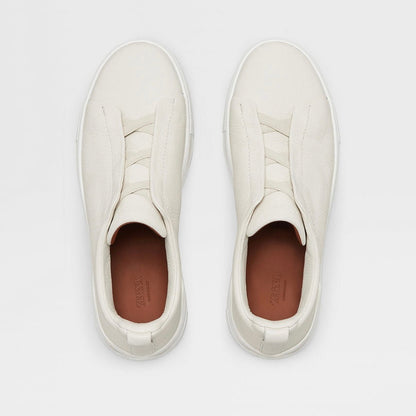 ZEGNA WHITE DEERSKIN TRIPLE STITCH™ SNEAKERS