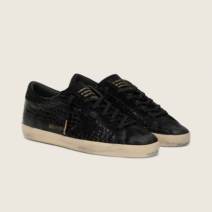 Golden Goose Super-Star LTD in black croc-print leather with black suede star and heel tab(Women's)