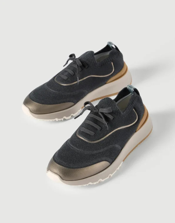 Brunello Cucinelli Techno Cotton Knit Runners With Heat-Bonded Details Night