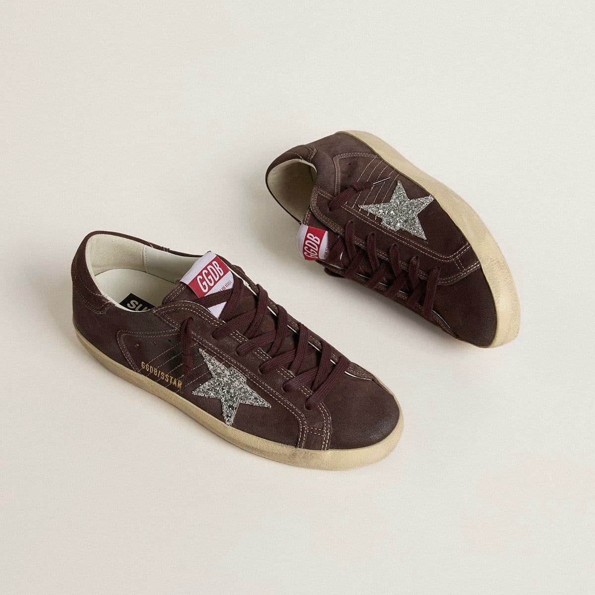 Golden Goose Super-Star in brown suede with silver glitter star(Women's)