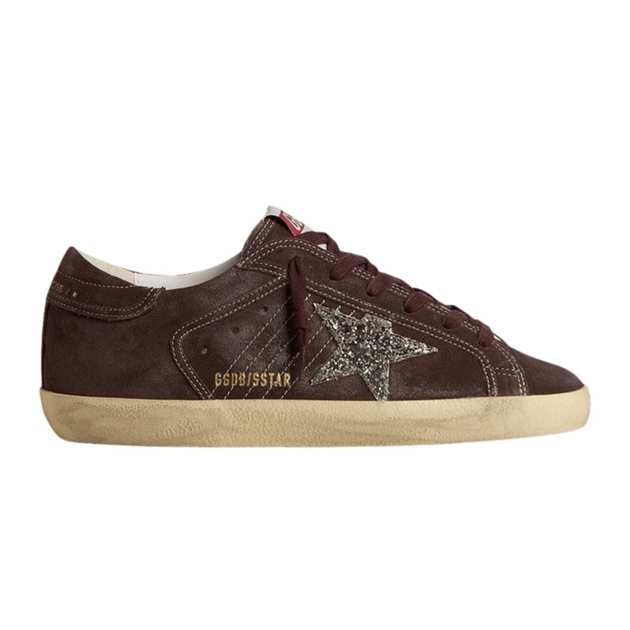 Golden Goose Super-Star in brown suede with silver glitter star(Women's)