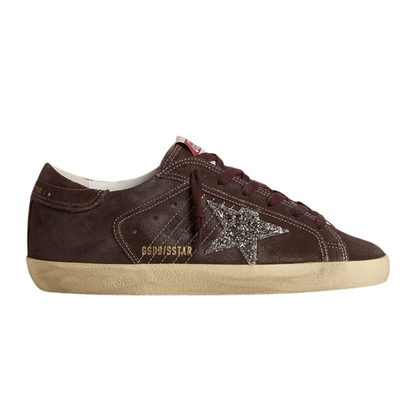 Golden Goose Super-Star in brown suede with silver glitter star(Women's)