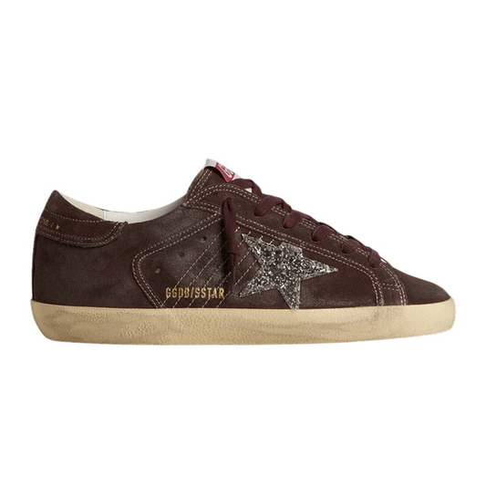 Golden Goose Super-Star in brown suede with silver glitter star(Women's)