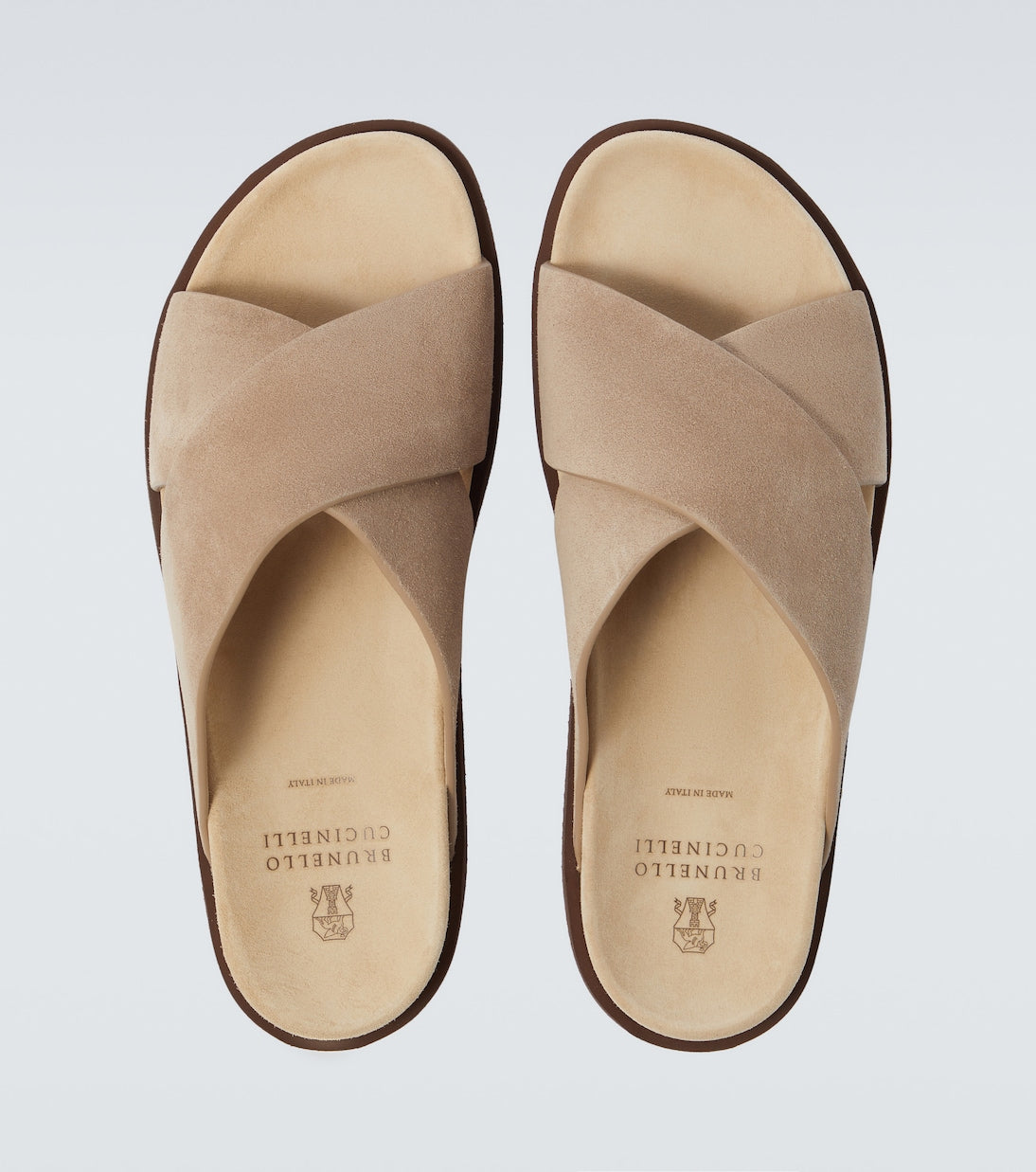 Brunello Cucinelli Biege Suede Crossover Sandals