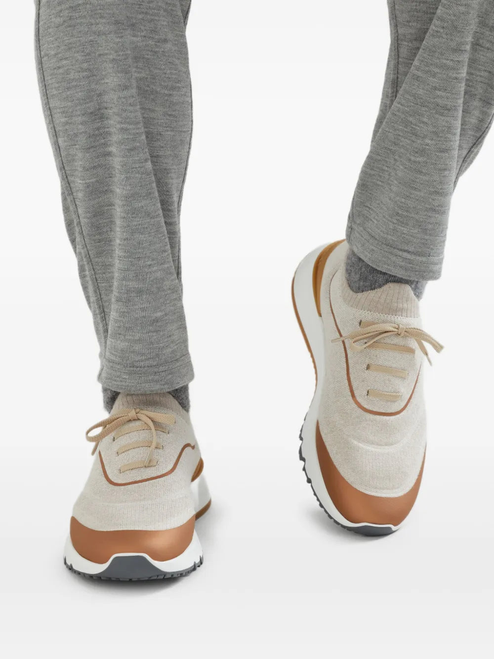 Brunello Cucinelli Techno Cotton Knit Runners With Heat-Bonded Details Biege