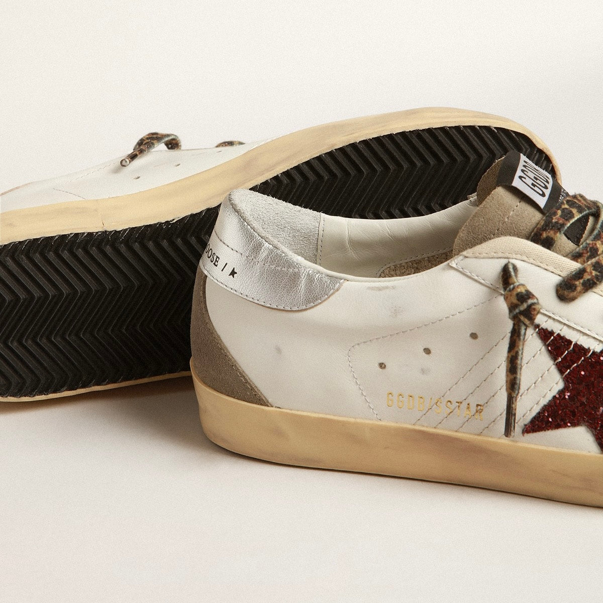 Golden goose Super-Star with burgundy glitter star and silver heel tab
