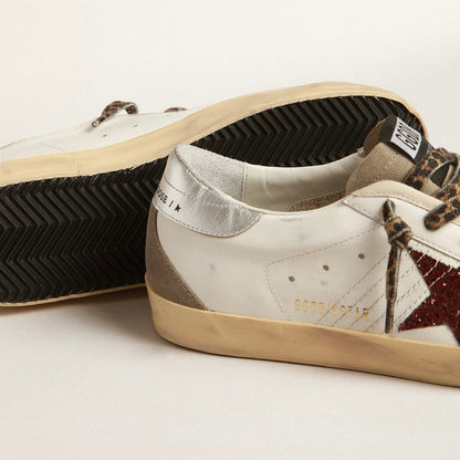 Golden goose Super-Star with burgundy glitter star and silver heel tab