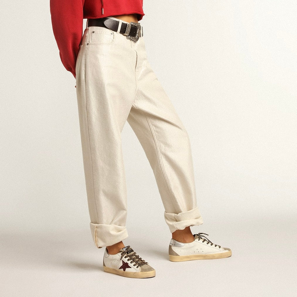 Golden goose Super-Star with burgundy glitter star and silver heel tab