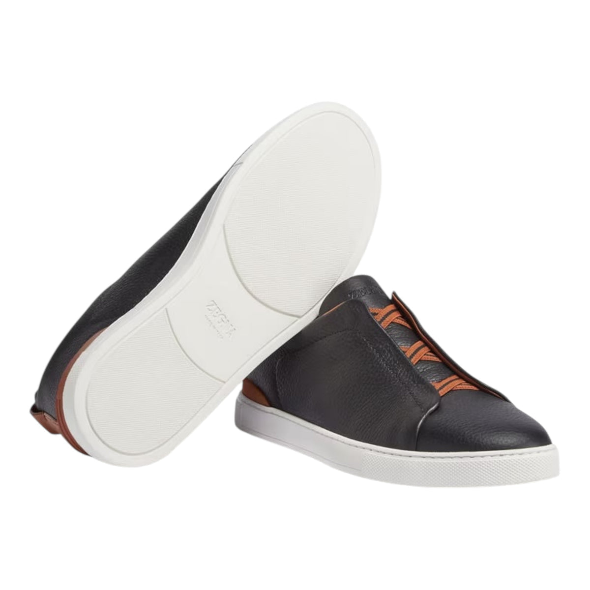 ZEGNA BLACK DEERSKIN TRIPLE STITCH™ SNEAKERS