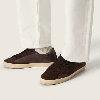 Golden Goose Super-Star LTD in brown nubuck with suede star and purple leather heel tab(Men)