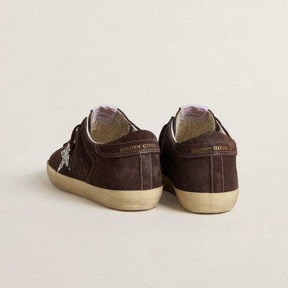 Golden Goose Super-Star in brown suede with silver glitter star(Women's)