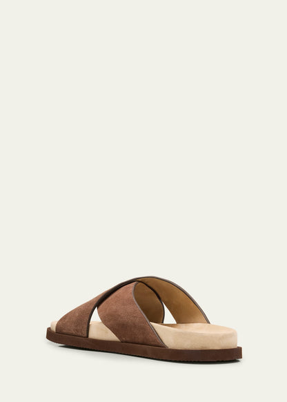 Brunello Cucinelli Brown Suede Crossover Sandals