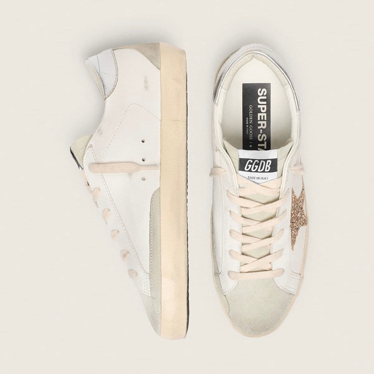 Golden Goose Super-Star – White Ice Gray Gold Glitter