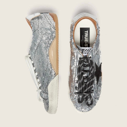 Golden Goose True-Star in silver sequins with black star and silver leather heel tab(Women's)