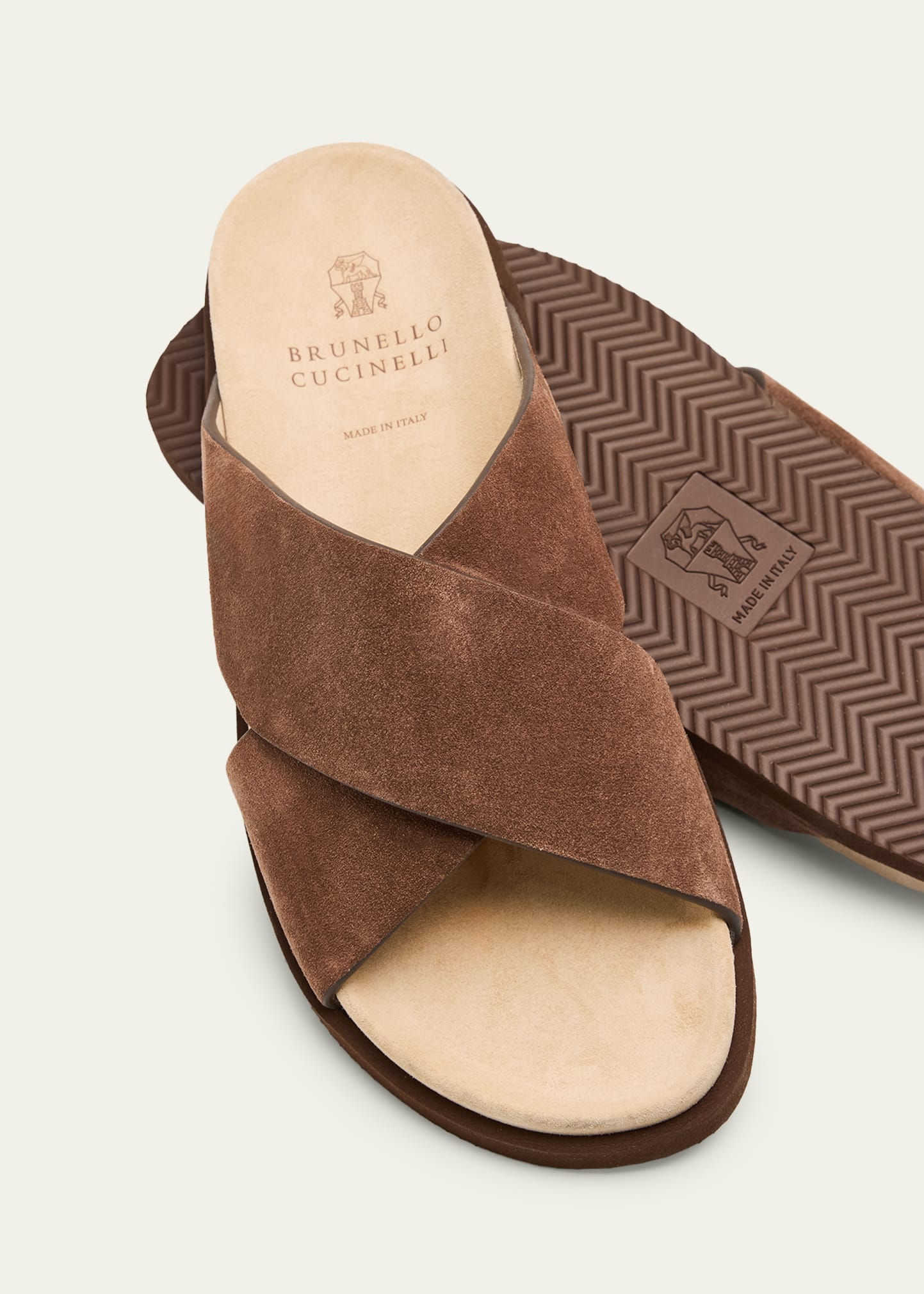Brunello Cucinelli Brown Suede Crossover Sandals