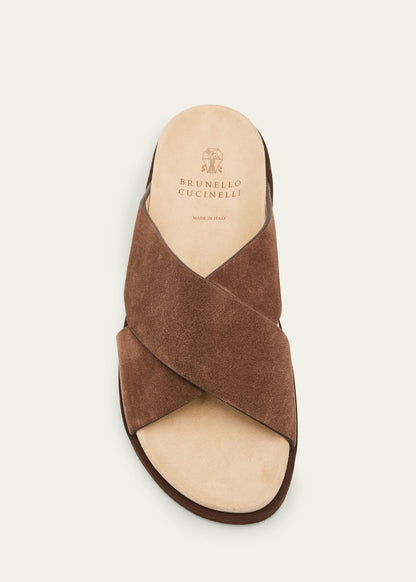 Brunello Cucinelli Brown Suede Crossover Sandals