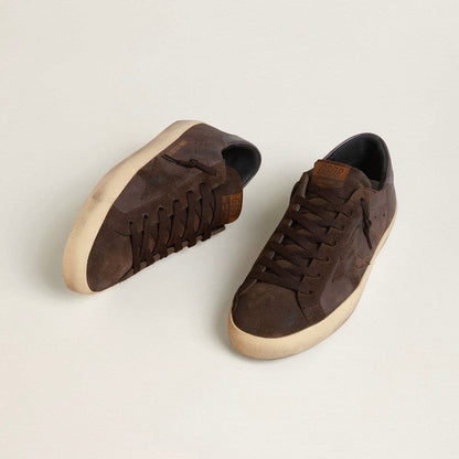 Golden Goose Super-Star LTD in brown nubuck with suede star and purple leather heel tab(Men)